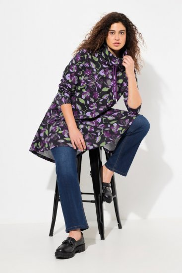 Ulla Popken Floral Stand-Up Collar Flounce Panel Sweatshirt Black - Hettegensere og collegegensere - Myke gensere, hettegensere og strikk