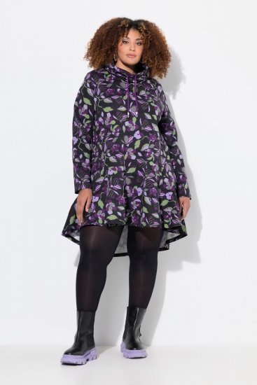 Ulla Popken Floral Stand-Up Collar Flounce Panel Sweatshirt Black - Hettegensere og collegegensere - Myke gensere, hettegensere og strikk