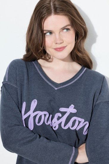 Ulla Popken Houston Textured Lettering Sweatshirt Navy - Hettegensere og collegegensere - Myke gensere, hettegensere og strikk