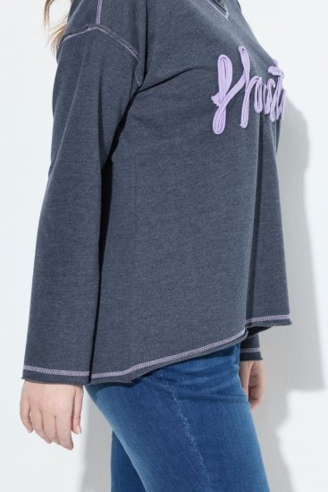 Ulla Popken Houston Textured Lettering Sweatshirt Navy - Hettegensere og collegegensere - Myke gensere, hettegensere og strikk