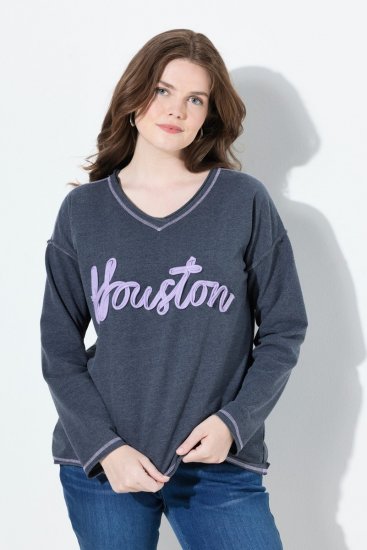 Ulla Popken Houston Textured Lettering Sweatshirt Navy - Hettegensere og collegegensere - Myke gensere, hettegensere og strikk