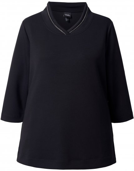 Ulla Popken Decorative Chain Collar Sweatshirt Black - Hettegensere og collegegensere - Myke gensere, hettegensere og strikk