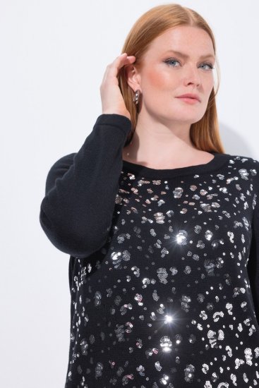 Ulla Popken Sequined Soft Fine Knit Sweater Black - Hettegensere og collegegensere - Myke gensere, hettegensere og strikk