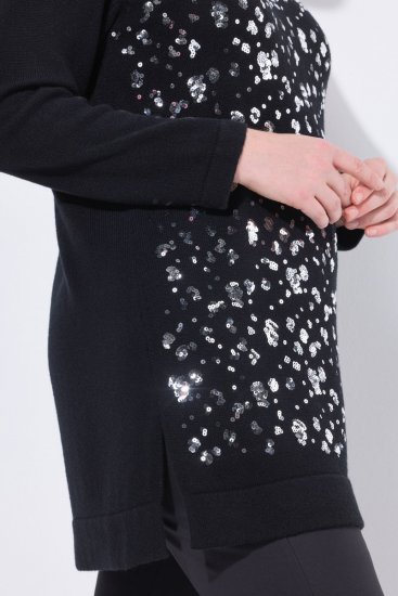 Ulla Popken Sequined Soft Fine Knit Sweater Black - Hettegensere og collegegensere - Myke gensere, hettegensere og strikk