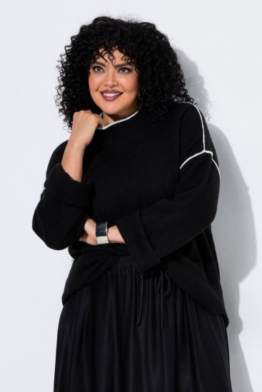 Ulla Popken Decorative Seam Contrast Color Sweater Black - Hettegensere og collegegensere - Myke gensere, hettegensere og strikk