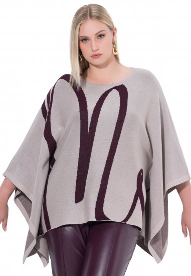 Ulla Popken Brushstroke Knit Poncho Beige - Hettegensere og collegegensere - Myke gensere, hettegensere og strikk