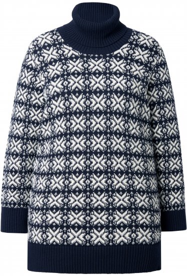 Ulla Popken Eco Cotton Geometric Snowflake Sweater Navy - Hettegensere og collegegensere - Myke gensere, hettegensere og strikk