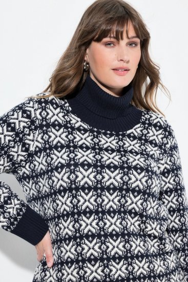 Ulla Popken Eco Cotton Geometric Snowflake Sweater Navy - Hettegensere og collegegensere - Myke gensere, hettegensere og strikk