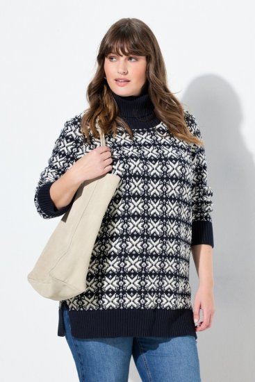 Ulla Popken Eco Cotton Geometric Snowflake Sweater Navy - Hettegensere og collegegensere - Myke gensere, hettegensere og strikk