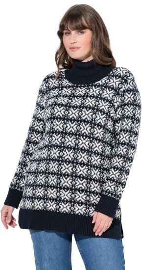Ulla Popken Eco Cotton Geometric Snowflake Sweater Navy - Hettegensere og collegegensere - Myke gensere, hettegensere og strikk