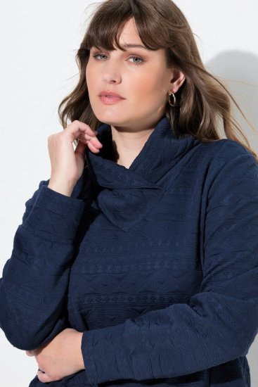 Ulla Popken Eco Cotton Stripe Textured Sweatshirt Navy - Hettegensere og collegegensere - Myke gensere, hettegensere og strikk