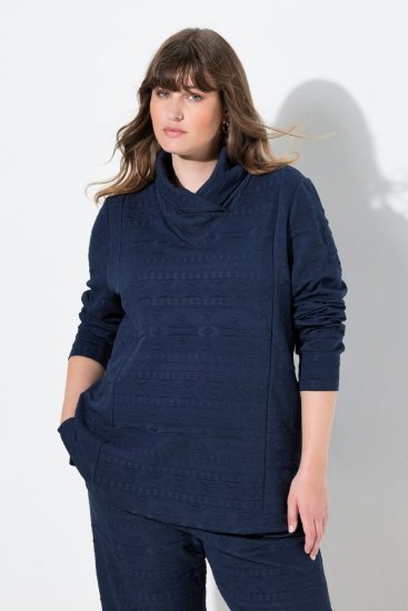 Ulla Popken Eco Cotton Stripe Textured Sweatshirt Navy - Hettegensere og collegegensere - Myke gensere, hettegensere og strikk