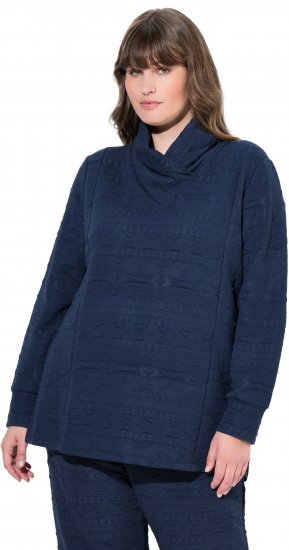 Ulla Popken Eco Cotton Stripe Textured Sweatshirt Navy - Hettegensere og collegegensere - 