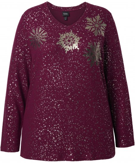 Ulla Popken Metallic Print Extra Soft Christmas Sweatshirt Dark Wine Red - Hettegensere og collegegensere - Myke gensere, hettegensere og strikk
