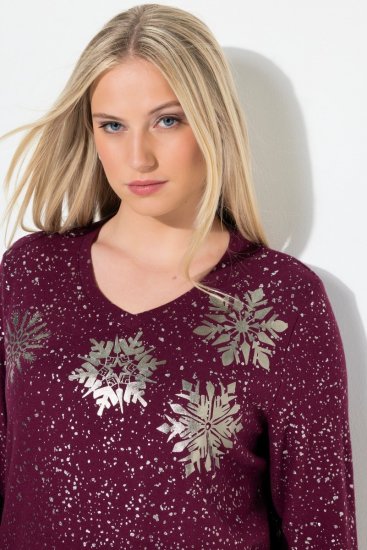 Ulla Popken Metallic Print Extra Soft Christmas Sweatshirt Dark Wine Red - Hettegensere og collegegensere - Myke gensere, hettegensere og strikk