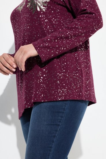 Ulla Popken Metallic Print Extra Soft Christmas Sweatshirt Dark Wine Red - Hettegensere og collegegensere - Myke gensere, hettegensere og strikk