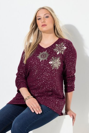 Ulla Popken Metallic Print Extra Soft Christmas Sweatshirt Dark Wine Red - Hettegensere og collegegensere - Myke gensere, hettegensere og strikk