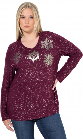 Ulla Popken Metallic Print Extra Soft Christmas Sweatshirt Dark Wine Red - Hettegensere og collegegensere - Myke gensere, hettegensere og strikk
