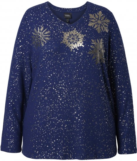 Ulla Popken Metallic Print Extra Soft Christmas Sweatshirt Ink Blue - Hettegensere og collegegensere - 