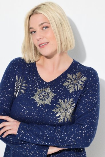 Ulla Popken Metallic Print Extra Soft Christmas Sweatshirt Ink Blue - Hettegensere og collegegensere - Myke gensere, hettegensere og strikk