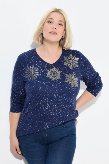 Ulla Popken Metallic Print Extra Soft Christmas Sweatshirt Ink Blue - Hettegensere og collegegensere - Myke gensere, hettegensere og strikk