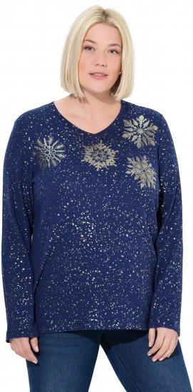 Ulla Popken Metallic Print Extra Soft Christmas Sweatshirt Ink Blue - Hettegensere og collegegensere - 