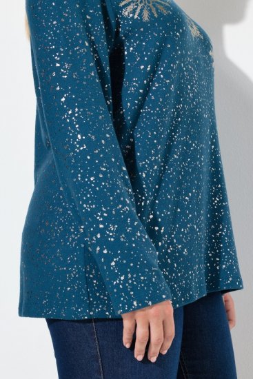 Ulla Popken Metallic Print Extra Soft Christmas Sweatshirt Petrol - Ulla Popken - Ulla Popken Plus-Size Klær