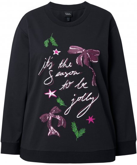 Ulla Popken Sparkling Sequin Bows Christmas Sweatshirt Black - Hettegensere og collegegensere - Myke gensere, hettegensere og strikk