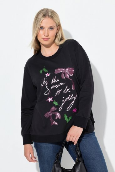 Ulla Popken Sparkling Sequin Bows Christmas Sweatshirt Black - Hettegensere og collegegensere - Myke gensere, hettegensere og strikk