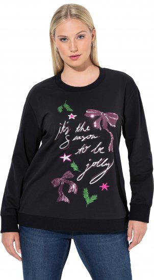 Ulla Popken Sparkling Sequin Bows Christmas Sweatshirt Black - Hettegensere og collegegensere - Myke gensere, hettegensere og strikk