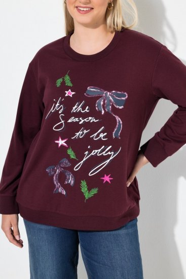 Ulla Popken Sparkling Sequin Bows Christmas Sweatshirt Plum - Hettegensere og collegegensere - Myke gensere, hettegensere og strikk