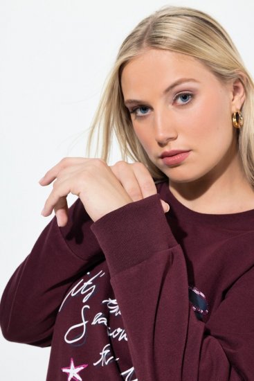 Ulla Popken Sparkling Sequin Bows Christmas Sweatshirt Plum - Hettegensere og collegegensere - Myke gensere, hettegensere og strikk