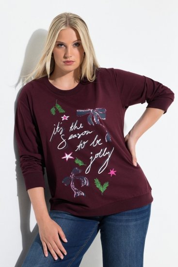 Ulla Popken Sparkling Sequin Bows Christmas Sweatshirt Plum - Hettegensere og collegegensere - Myke gensere, hettegensere og strikk