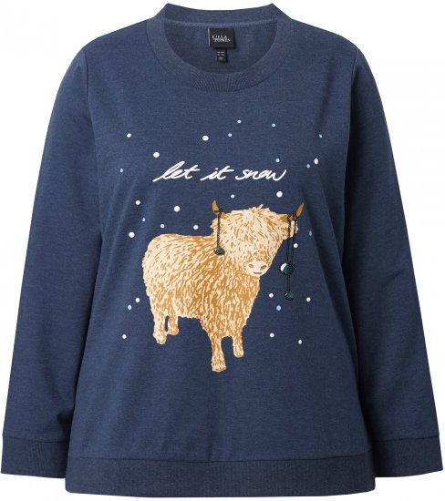 Ulla Popken Let It Snow Sequins Sweatshirt Ink Blue - Hettegensere og collegegensere - Myke gensere, hettegensere og strikk