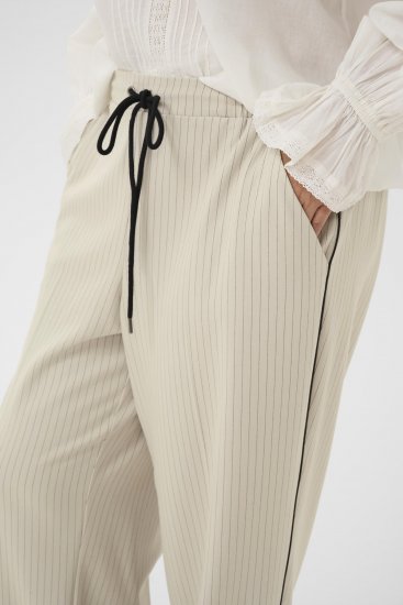 Kaffe Curve Sirana Pants Beige Melange/Black Stripe - Stoffbukser - 