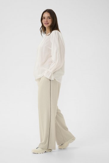 Kaffe Curve Sirana Pants Beige Melange/Black Stripe - Stoffbukser - 