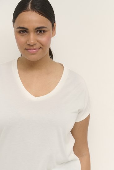 Kaffe Curve Lina V-Neck T-Shirt White - T-skjorter - 