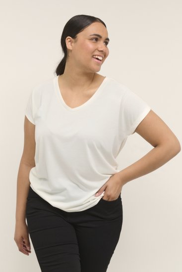Kaffe Curve Lina V-Neck T-Shirt White - T-skjorter - 