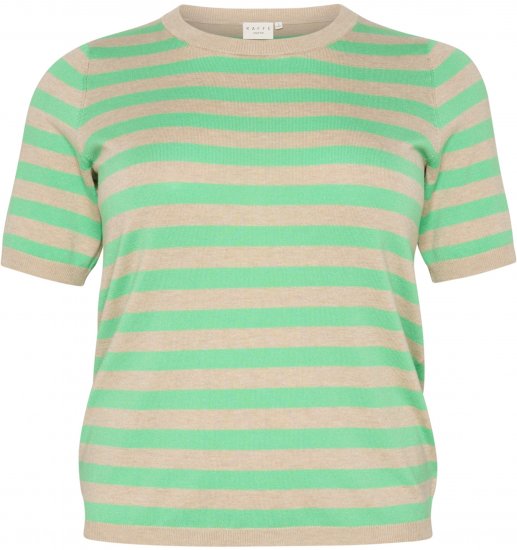 Kaffe Curve Lizzy Stripet genser Fjærgrå melert/Grønn - Trykket T-skjorter for dame - 