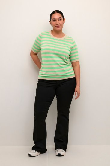 Kaffe Curve Lizzy Stripet genser Fjærgrå melert/Grønn - Trykket T-skjorter for dame - 