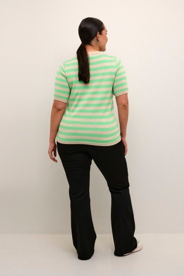 Kaffe Curve Lizzy Stripet genser Fjærgrå melert/Grønn - Trykket T-skjorter for dame - 