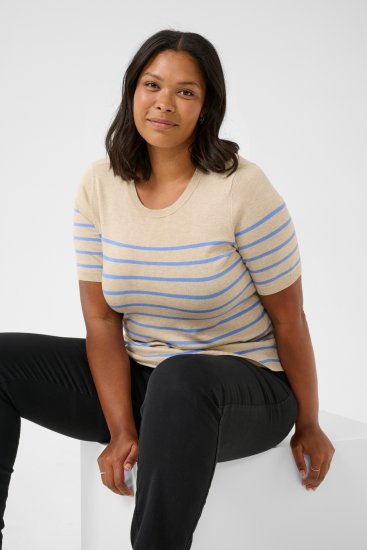 Kaffe Curve Lizzy Stripet genser Beige/Blå - Trykket T-skjorter for dame - 