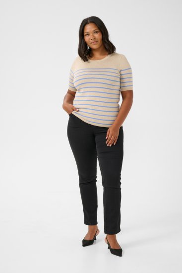 Kaffe Curve Lizzy Stripet genser Beige/Blå - Trykket T-skjorter for dame - 