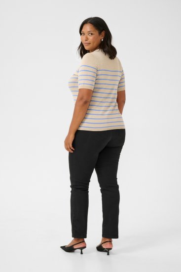 Kaffe Curve Lizzy Stripet genser Beige/Blå - Trykket T-skjorter for dame - 