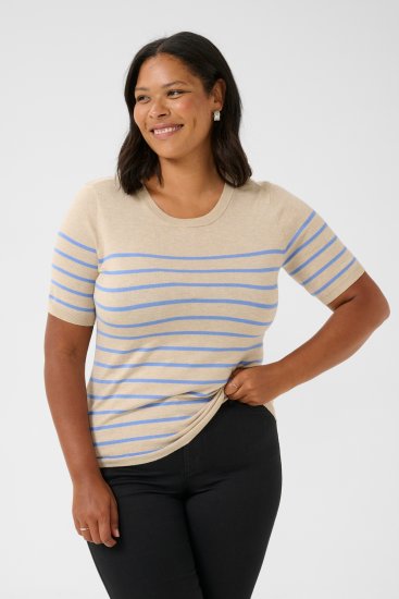 Kaffe Curve Lizzy Stripet genser Beige/Blå - Trykket T-skjorter for dame - 