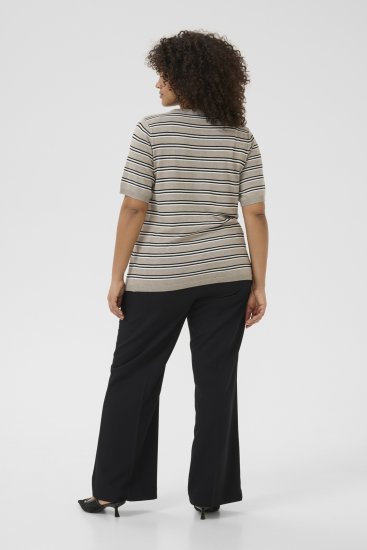 Kaffe Curve Lizzy Stripet genser Beige/Svart - Trykket T-skjorter for dame - 