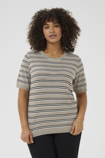 Kaffe Curve Lizzy Stripet genser Beige/Svart - Trykket T-skjorter for dame - 