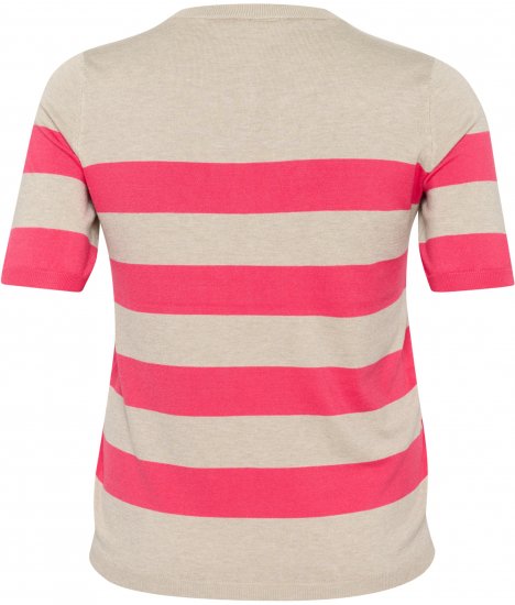 Kaffe Curve Lizzy Stripet genser Beige/Bringebær - Trykket T-skjorter for dame - 