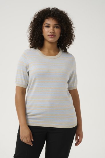 Kaffe Curve Lizzy Stripet genser Beige/Myk blå - Trykket T-skjorter for dame - 