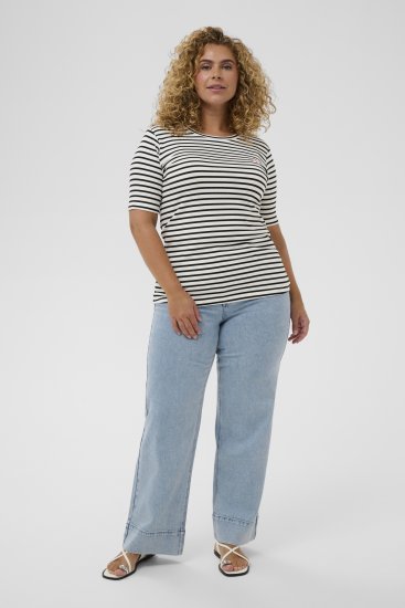 Kaffe Curve Lia Flower T-Shirt Chalk/Deep Black - T-skjorter - 